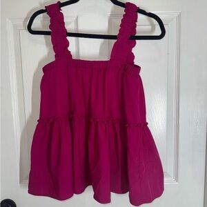 Women's Pink Ruffled Tank Top